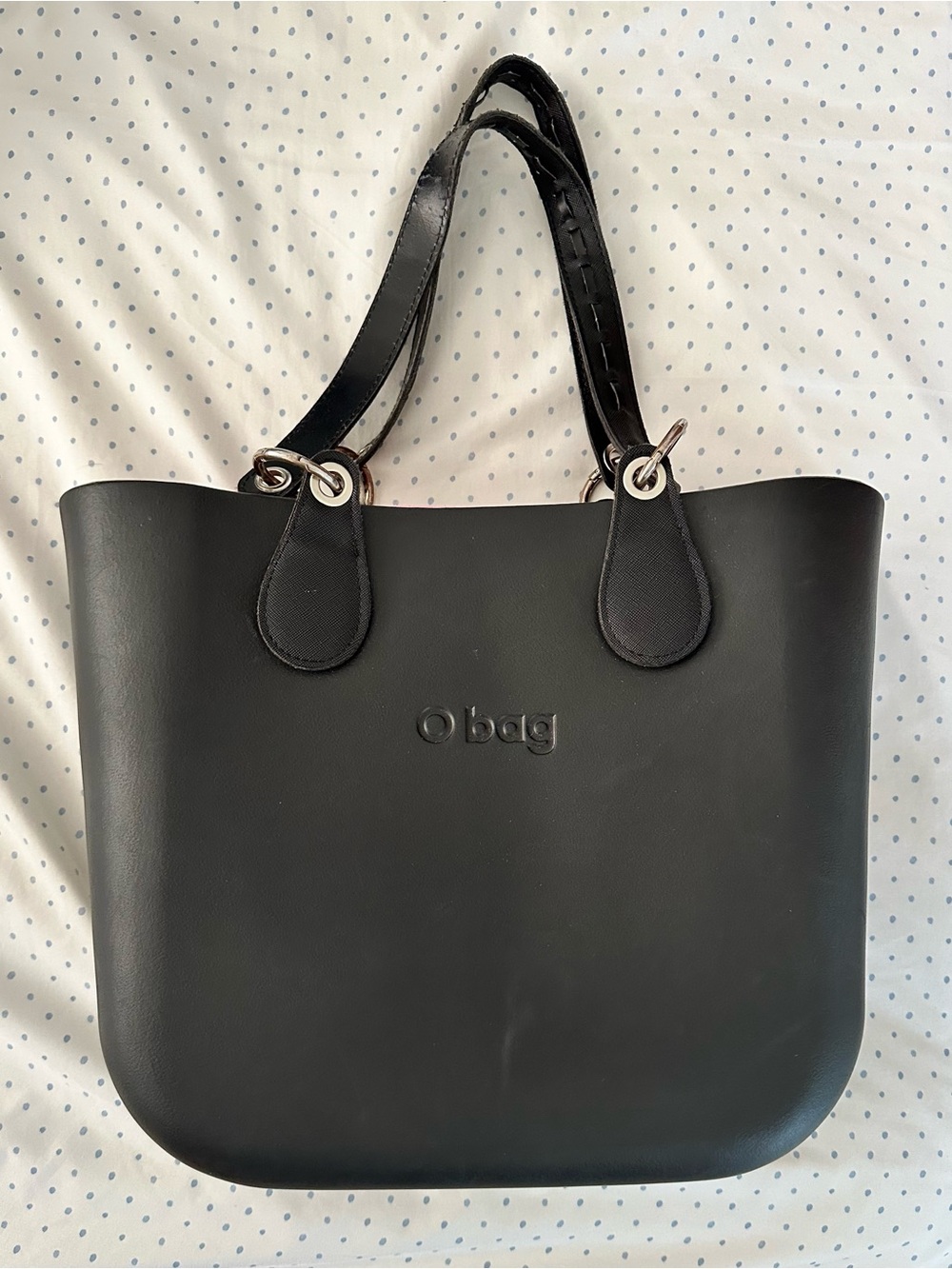 O bag Black Rubber Tote Bag Preloved With Interchangeable Handles